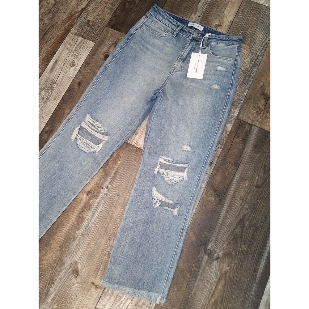 NWT Flying Monkey "Apart" High Rise Mom Jean Y3920 Distressed Straight Cropped - Picture 3 of 12